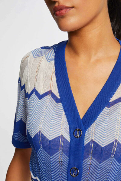 Pull manches courtes imprimé chevron bleu moyen femme