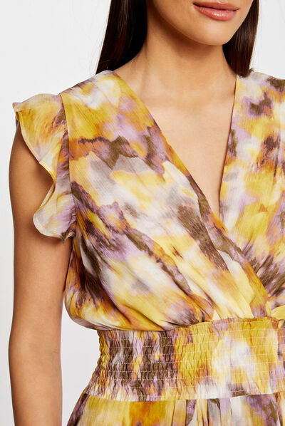 Robe midi cintrée imprimé abstrait multico femme