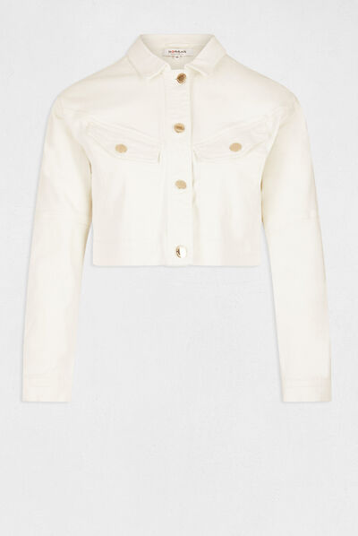 Veste droite boutonnée en jean ecru femme