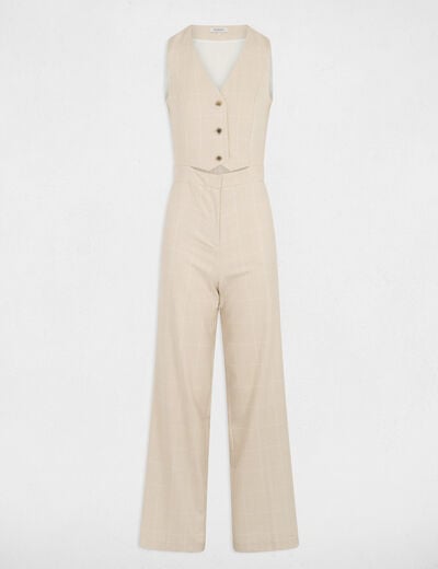 Combinaison large col v beige femme