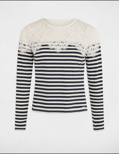 T-shirt manches longues rayé blanc femme