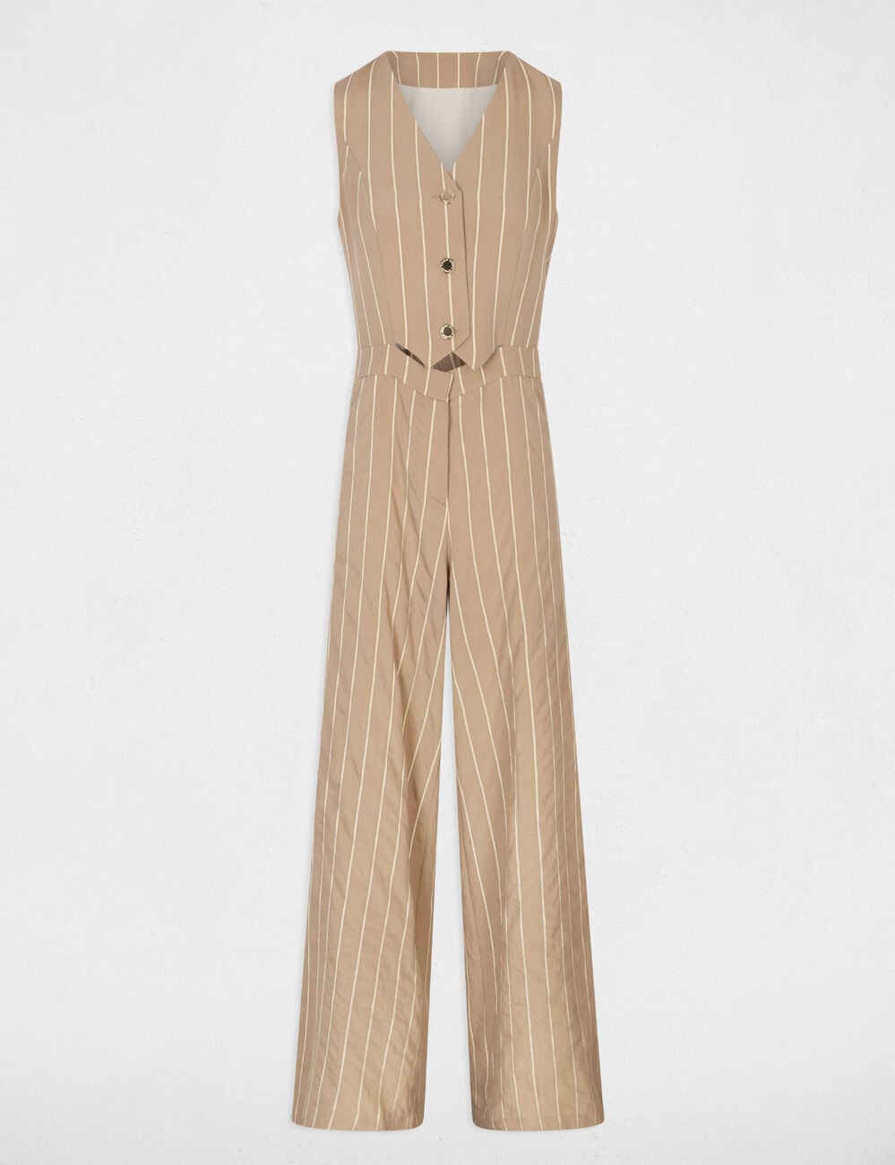 Combinaison ray&eacute;e col v taupe femme