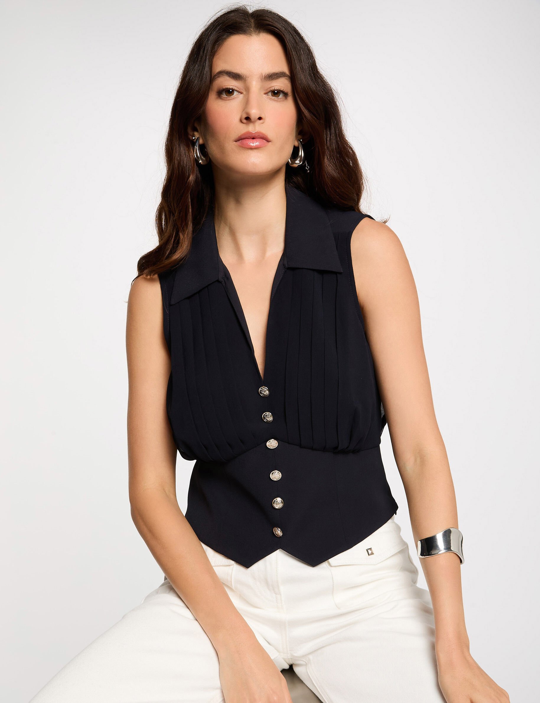 Top plissé sans manches femme