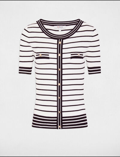 Pull manches courtes rayé blanc femme