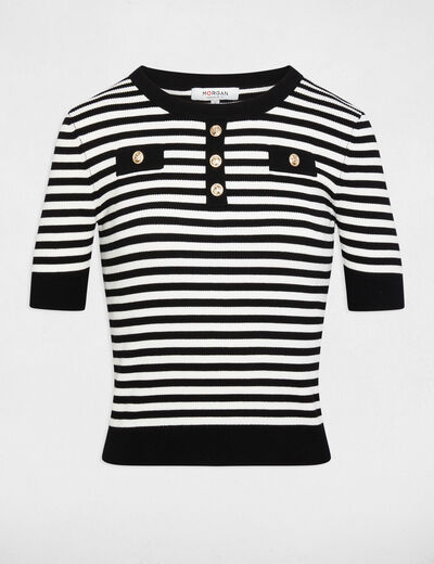 Pull ray&eacute; manches courtes blanc femme