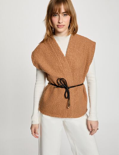 Veste sans manches camel femme