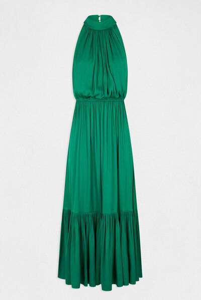 Robe longue évasée fluide vert femme