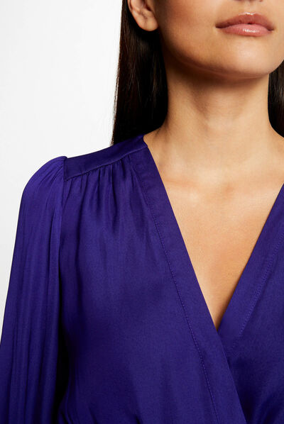 T-shirt manches longues satin bleu moyen femme