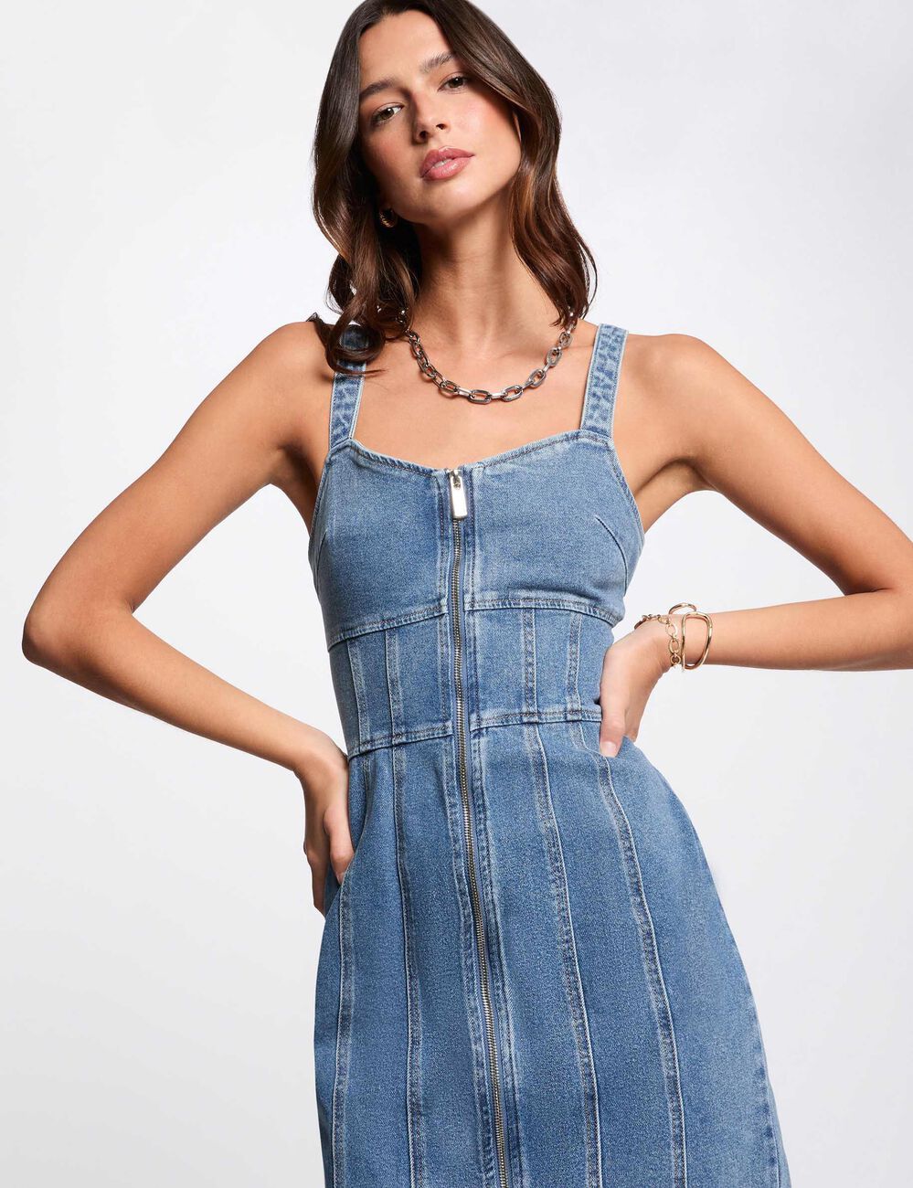 Robe courte ajustée en jean denim stone femme