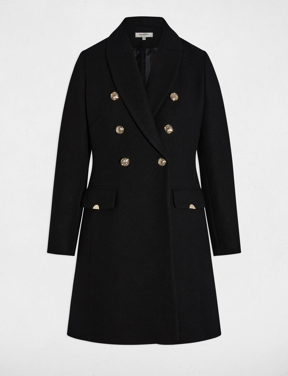 Manteau ajust&eacute; col tailleur noir femme