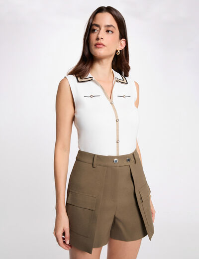 Short droit poches &agrave; rabat vert kaki femme