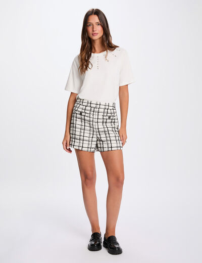 Short tweed taille haute multicolore femme