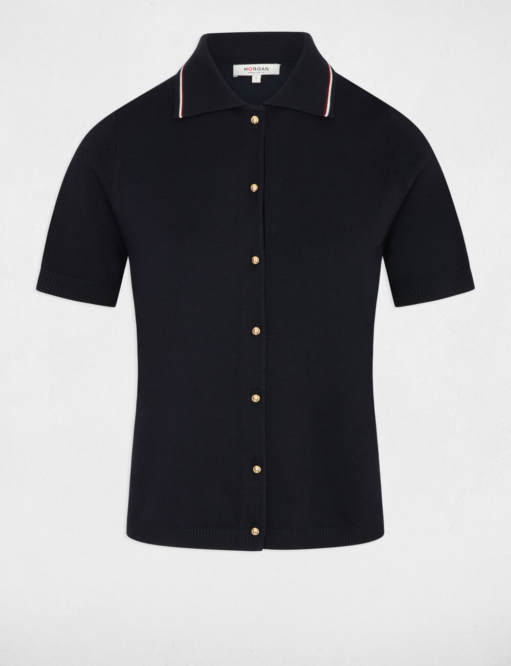 Pull col &agrave; revers bleu marine femme