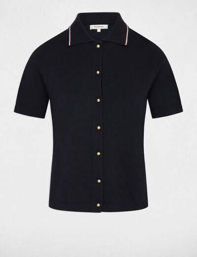 Pull col &agrave; revers bleu marine femme