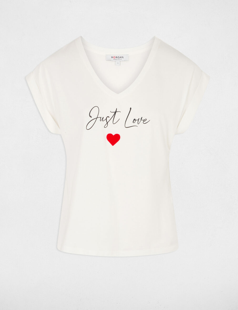 T-shirt court col v blanc femme