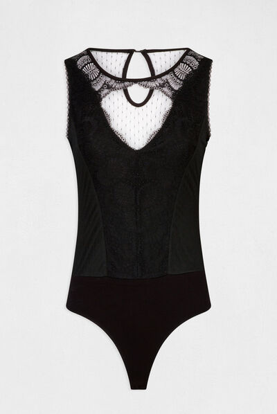 Body sans manches à dentelle noir femme