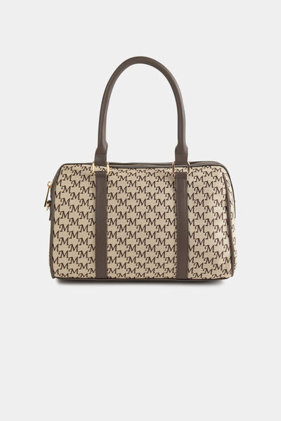Sac bowling imprimé monogramme beige femme
