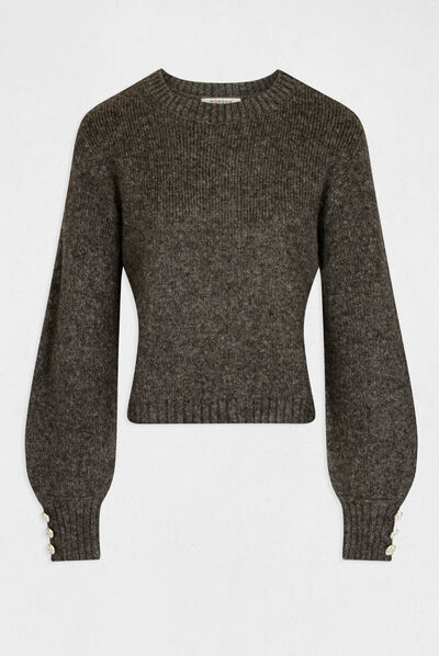 Pull manches longues à col rond gris anthracite femme