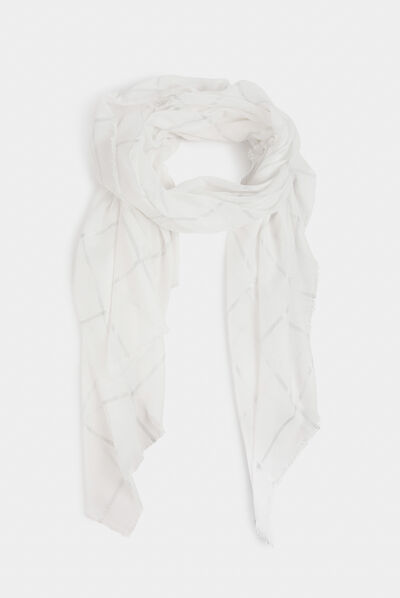 Foulard à carreaux ivoire femme