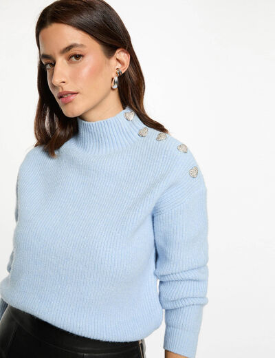 Pull manches longues avec boutons bleu ciel femme