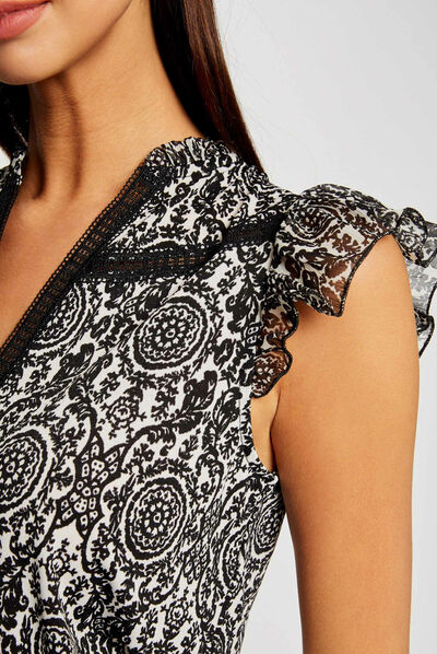 T-shirt manches courtes imprimé foulard multico femme