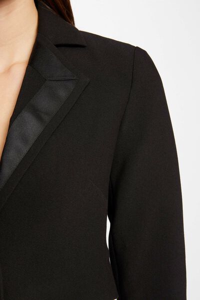 Veste courte smocking col satin noir femme