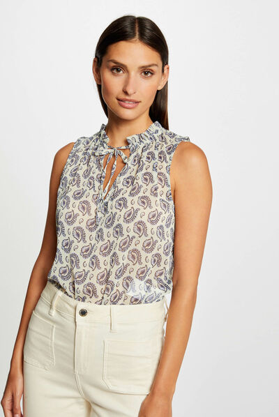 Blouse sans manches imprimé végétal multico femme