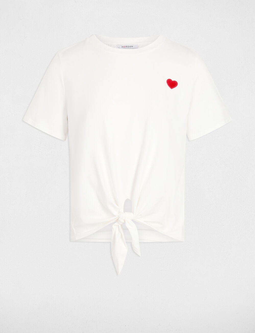 T-shirt noeud col rond blanc femme