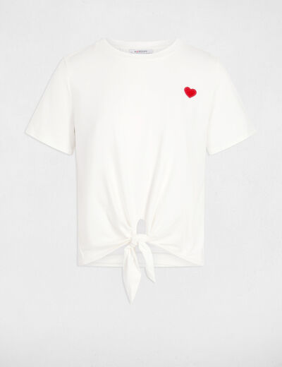 T-shirt noeud col rond blanc femme