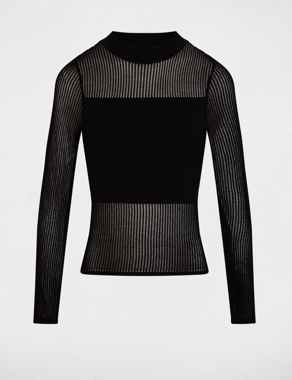 Pull ajour&eacute; col montant noir femme