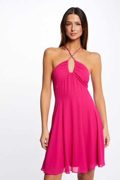 Robe trapèze avec col bustier rose fonce femme