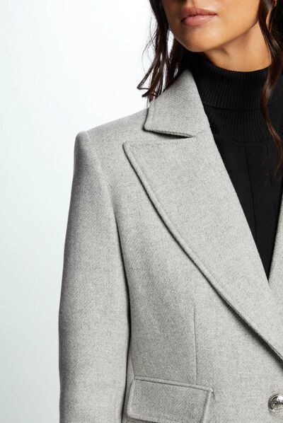 Manteau long boutonné gris clair femme