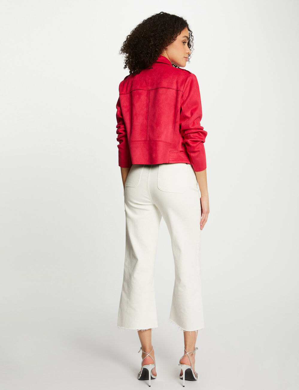 Blouson droit aspect suédine rose femme