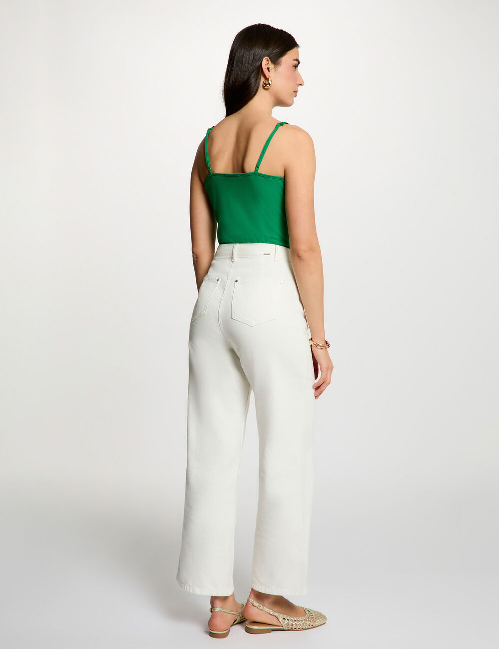 D&eacute;bardeur dentelle encolure carr&eacute;e vert prairie femme