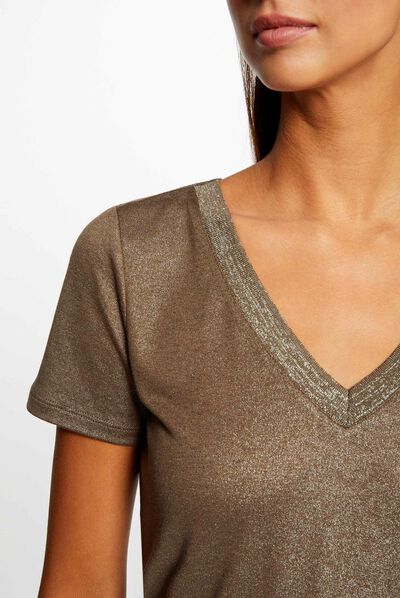 T-shirt manches courtes fils métallisés vert moyen femme