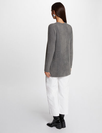 Gilet long maille duveteuse gris moyen femme