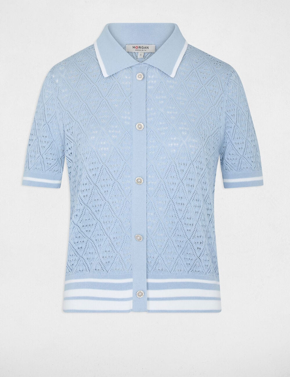Gilet ajust&eacute; col &agrave; revers bleu ciel femme