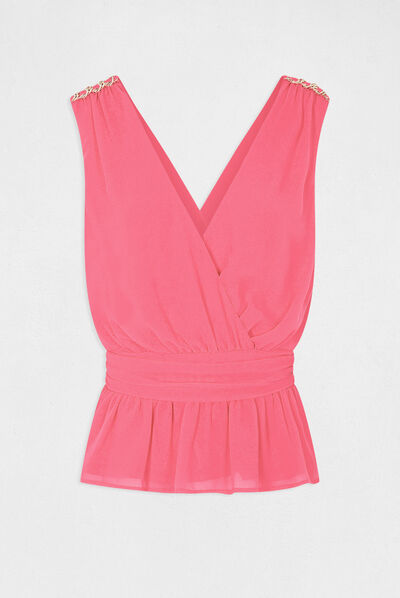 Blouse sans manches détails chaînes rose femme