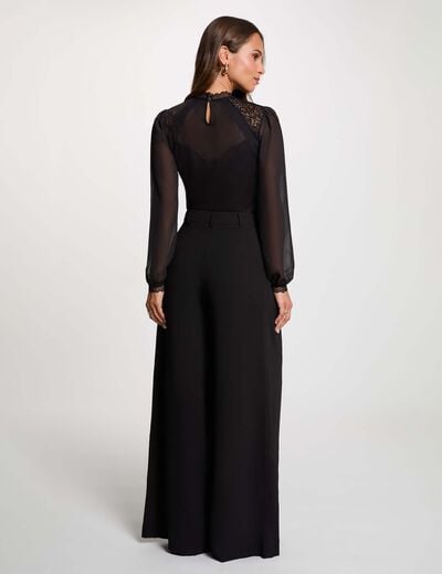 Pantalon large taille haute noir femme