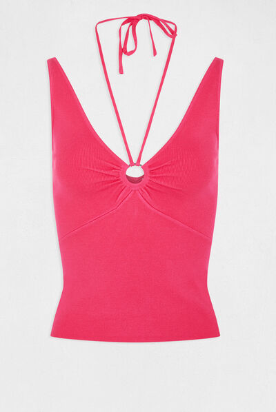 Pull débardeur avec dos nu rose fonce femme