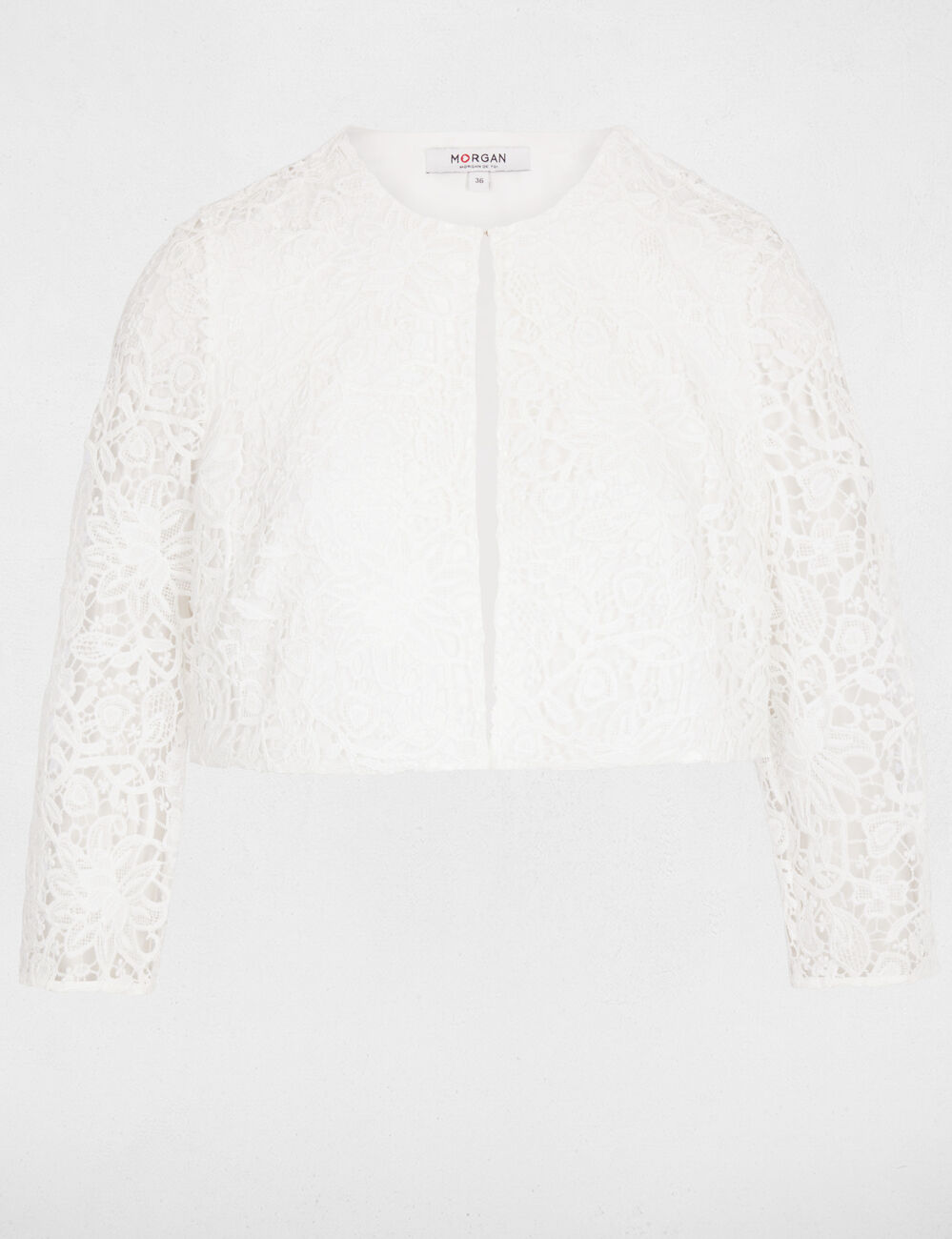 Bol&eacute;ro dentelle ajust&eacute; blanc femme