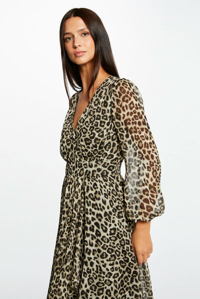 Robe midi portefeuille imprimé léopard multico femme