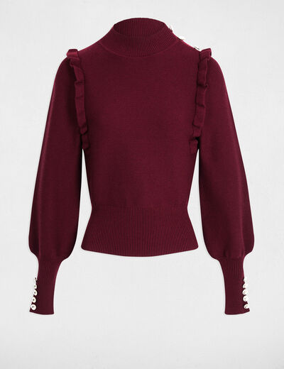 Pull manches longues avec volants prune femme