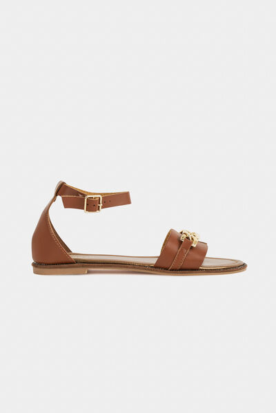 Sandales plates avec chaîne marron femme