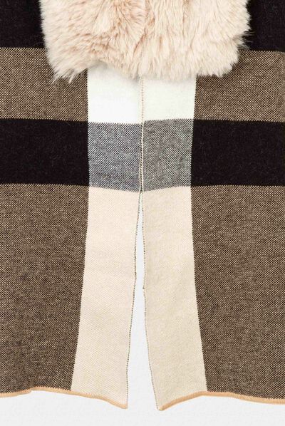 Poncho à détails imitation fourrure beige femme