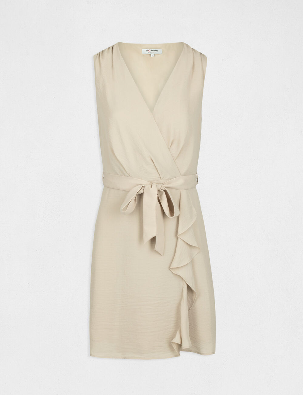 Robe portefeuille sans manches caramel femme