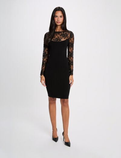 Robe tricot dentelle noir femme