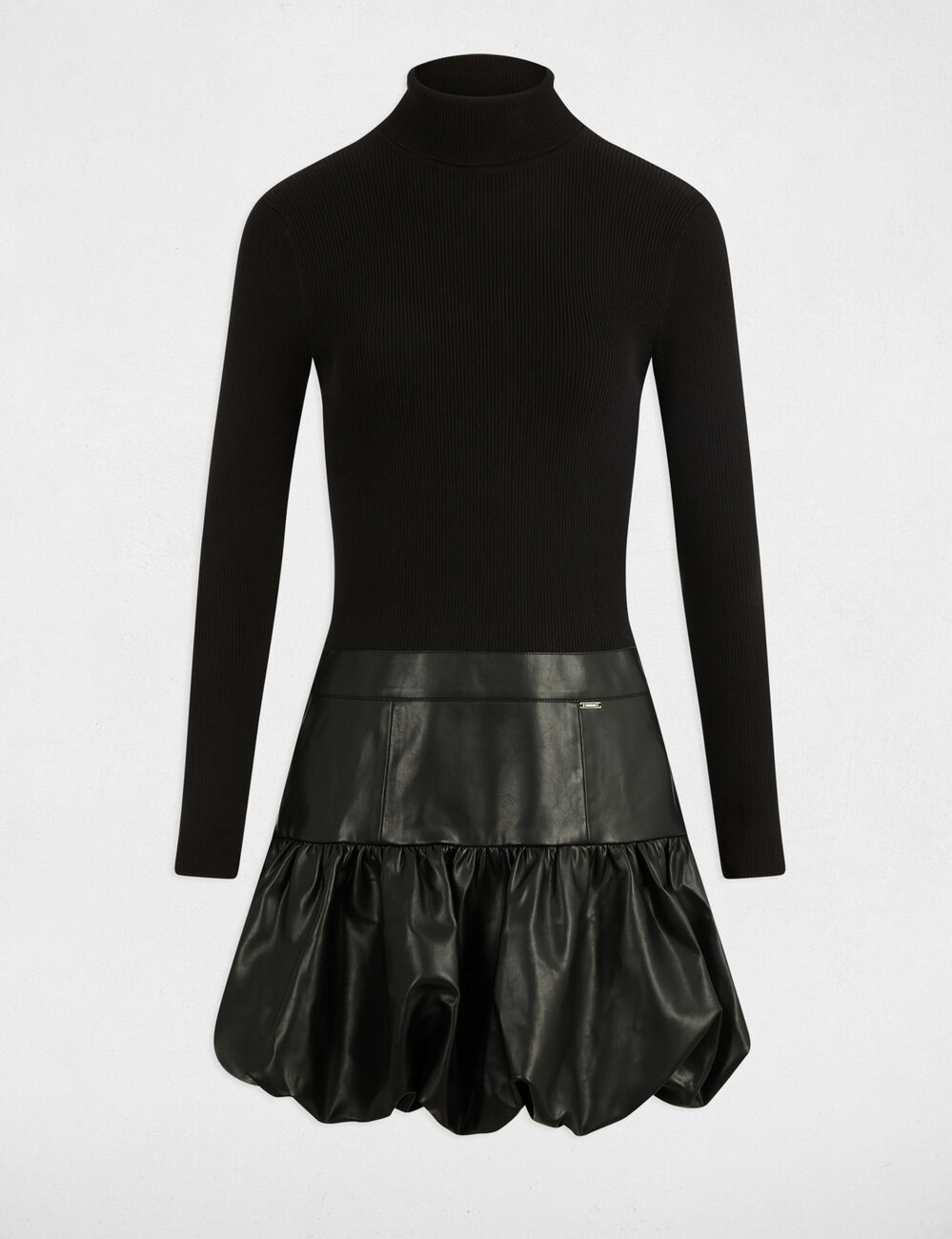 Robe courte col roul&eacute; noir femme