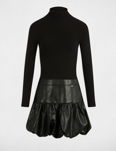 Robe courte col roul&eacute; noir femme