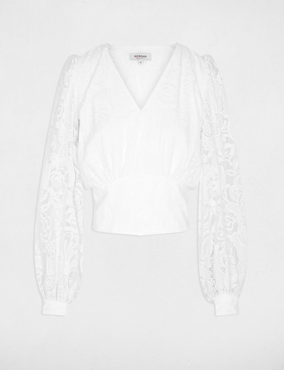 Blouse jacquard col v blanc femme
